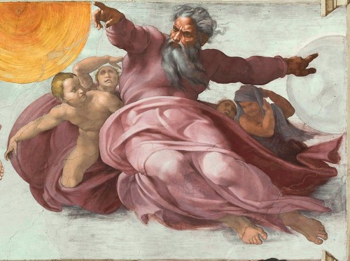 Stworzenie słońca i księżyca, jeden z fresków sklepienia Kaplicy Sykstyńskiej, fragment, Michał Anioł, zdj. Wikipedia