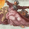 Sklepienie Kaplicy Sykstyńskiej, panel ukazujący Boga stwarzającego słońce i księżyc, Michał Anioł,