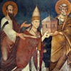 Kaplica Sancta Sanctorum, fresk przedstawiający papieża Leona III z modelem kaplicy w otoczeniu św. Piotra i Pawła