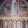 Kaplica Sancta Sanctorum, freski przedstawiające męczeństwo św. Szczepan i św. Wawrzyńca, poniżej galeria świętych