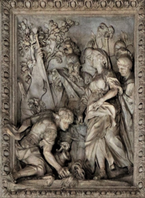 Fontana di Trevi, relief - Dziewica wskazująca rzymskiemu żołnierzowi źródło