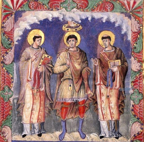 Charles the bald with Popes Gelasisus I. and Gregory I from the sacramentary of Charles the bald, pic. Wikipedia