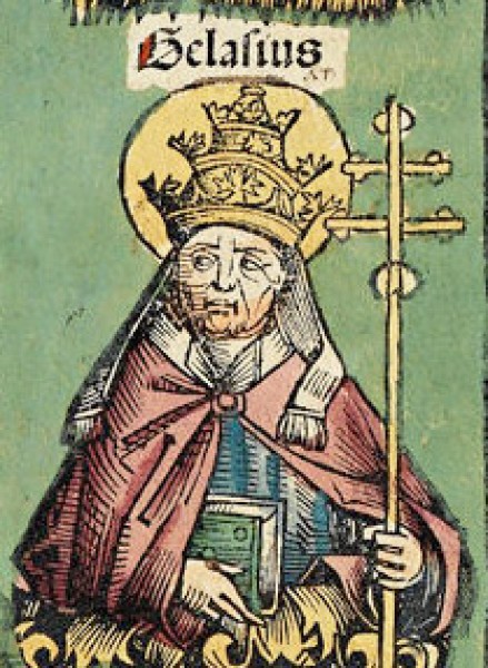 Papież Gelazy I, rycina z Kroniki norymberskiej, 1493r.,. zdj. Wikipedia