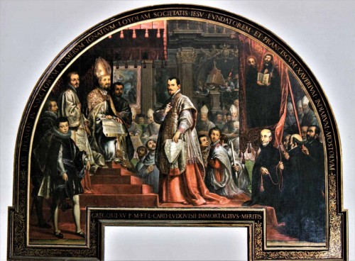 Papież Grzegorz XV i kardynał Ludovico Ludovisi w trakcie kanonizacji śś. Ignacego Loyoli i Franciszka Ksawerego, zakrystia kościoła Il Gesù