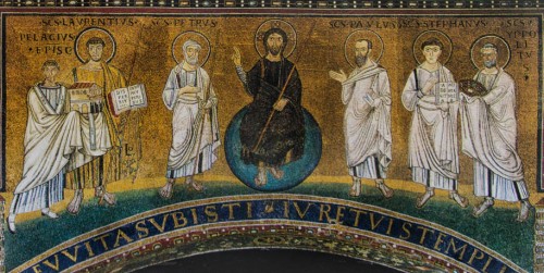 Mozaika z czasów Pelagiusza, ostatni po prawej - św. Hipolit, bazylika San Lorenzo fuori le mura