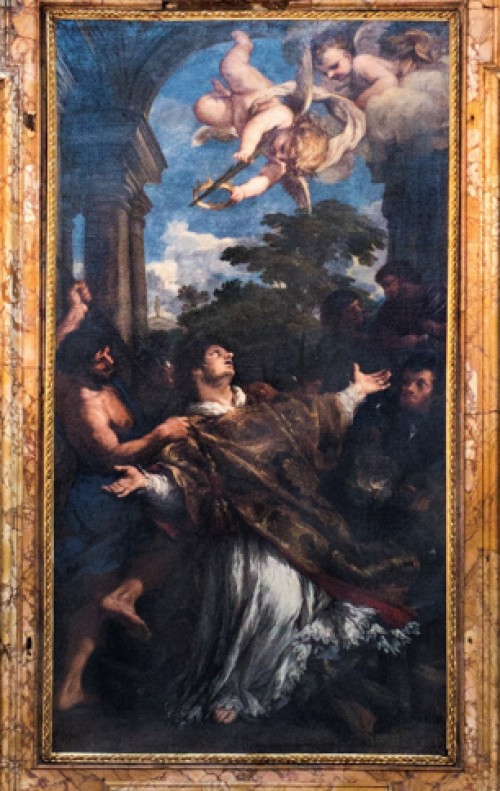 Męczeństwo i dostąpienie świętości przez Wawrzyńca, Pietro da Cortona, ołtarz główny, kościół San Lorenzo in Miranda